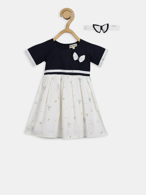 

Bella Moda Girls White & Black Colourblocked Fit and Flare Dress