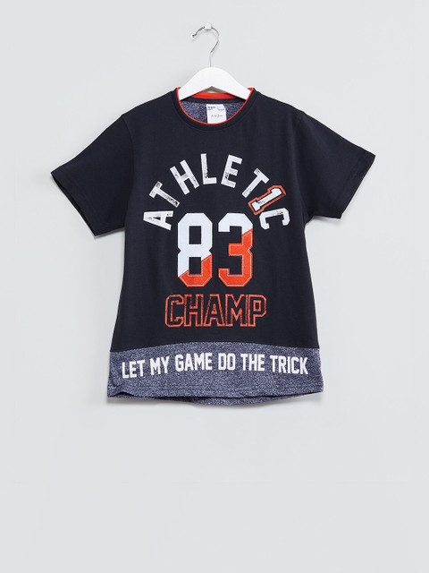 

max Boys Navy Blue Printed Round Neck T-shirt