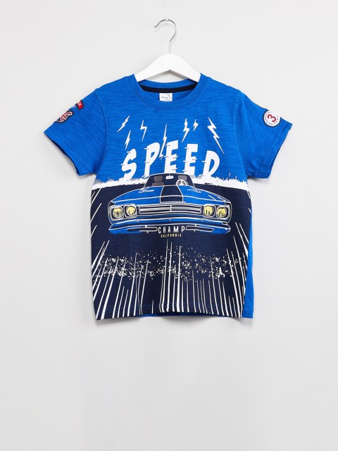 

max Boys Blue Printed Round Neck T-shirt
