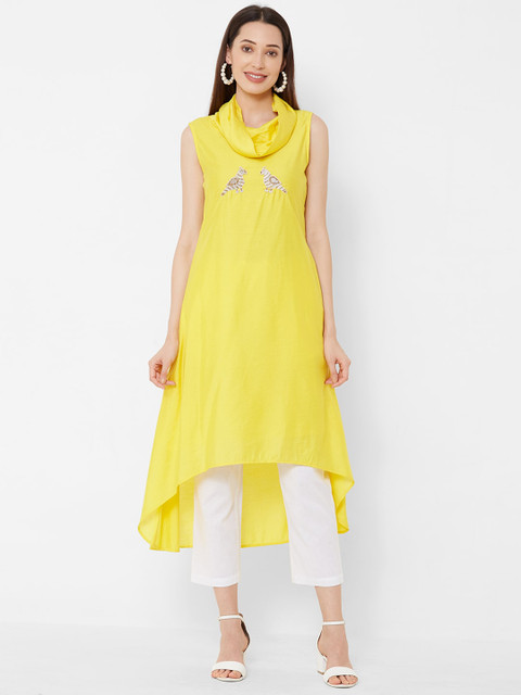 

Vedic Women Yellow Solid A-Line Kurta