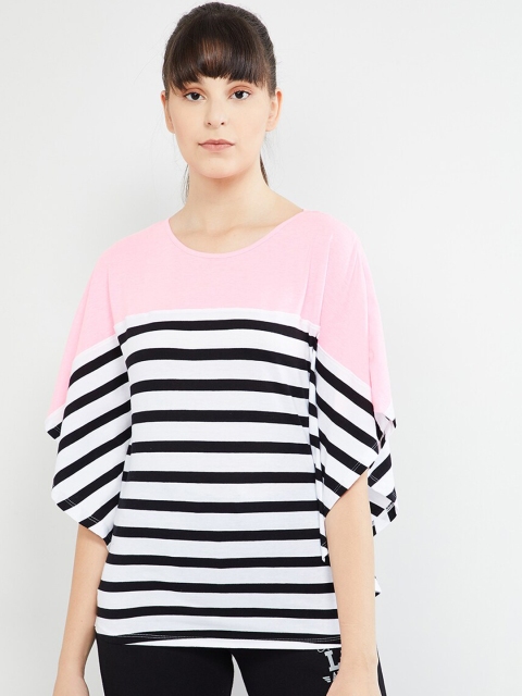 

max Women White & Black Striped Round Neck T-shirt
