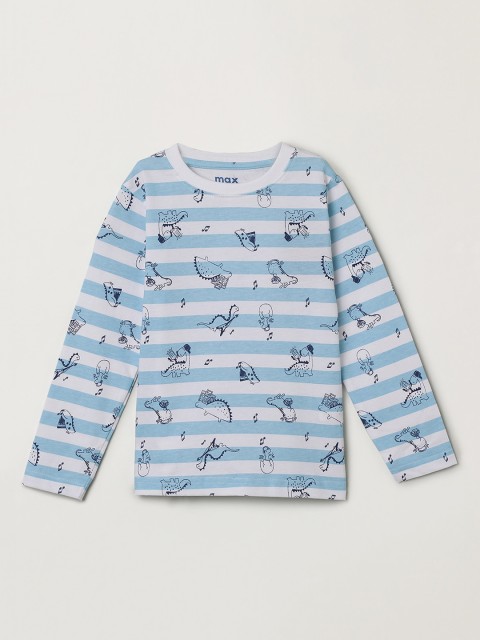 

max Boys White & Blue Printed Round Neck T-shirt