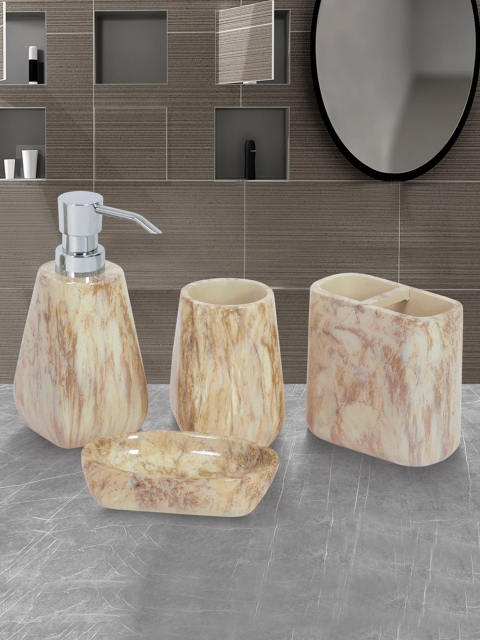 

OBSESSIONS Brown & Beige Printed Spaze 4 Pcs Bathroom Accessories Set