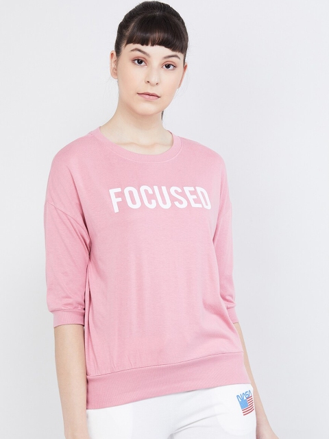 

max Women Pink Printed Round Neck T-shirt