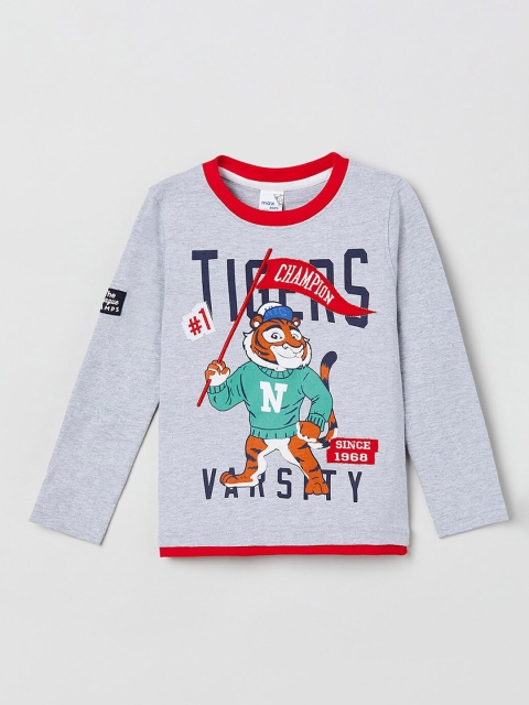 max Boys Grey & Red Printed Round Neck T-shirt