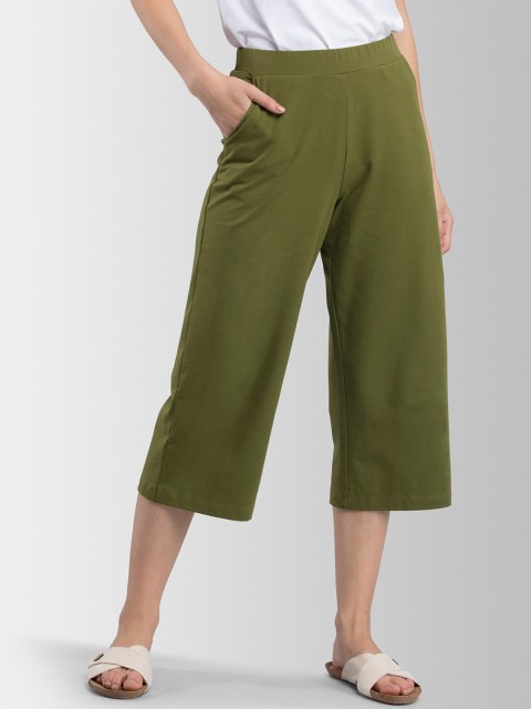 

FableStreet Women Olive Green Regular Fit Solid Culottes