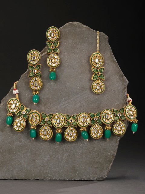 

Sukkhi Gold-Plated White & Green Artificial Stone-Studded & Beaded Jewellery Set