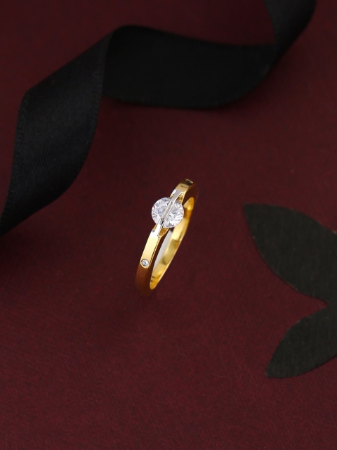 

Tistabene Gold-Toned & White AD-Studded Solitaire Finger Ring