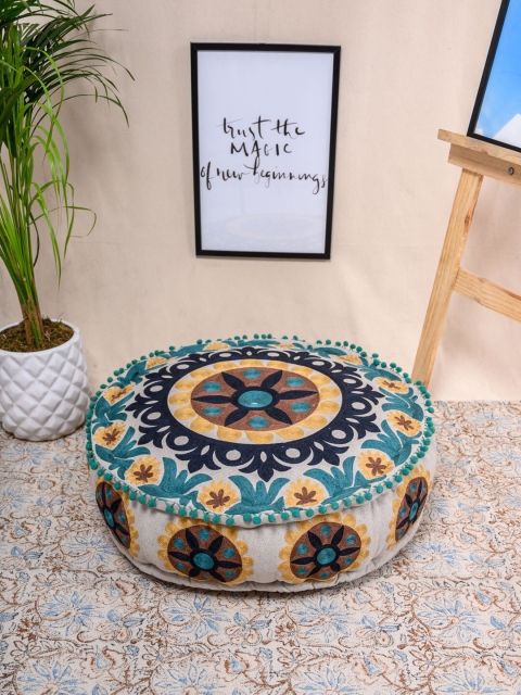 

Tistabene Multicolored Chambray Bandana Embroidered Floor Cushion, Multi