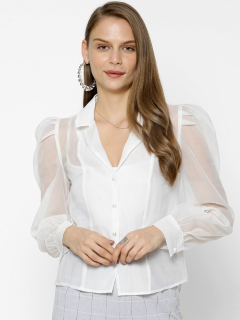 

FOREVER 21 Women White Regular Fit Solid Casual Shirt