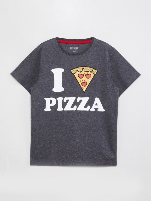 

max Boys Charcoal Printed Round Neck T-shirt