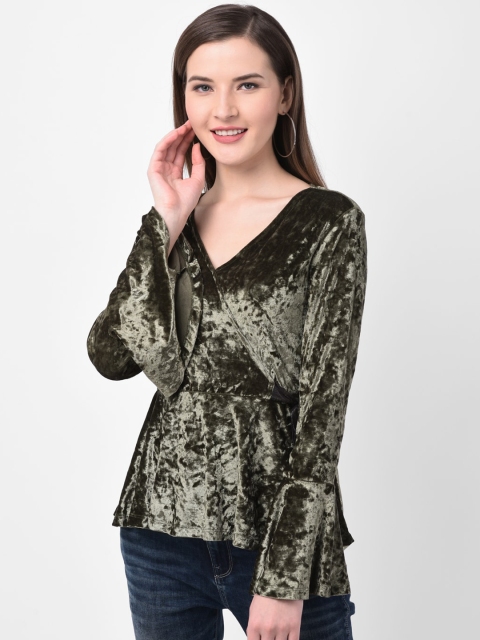 

Latin Quarters Women Green Printed Wrap Top