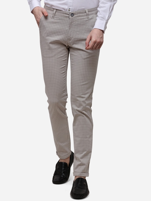 

Greenfibre Men Grey Slim Fit Checked Regular Trousers