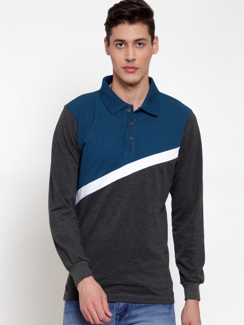 

Kalt Men Blue & Grey Colourblocked Polo Collar T-shirt