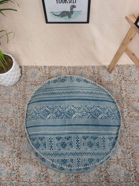 

Tistabene Blue & Off-White Durry Printed Round Floor Cushion