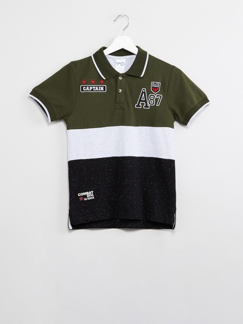 

max Boys Green & White Colourblocked Polo Collar T-shirt