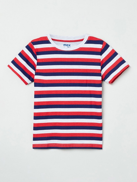 

max Boys Red & Blue Striped Round Neck T-shirt