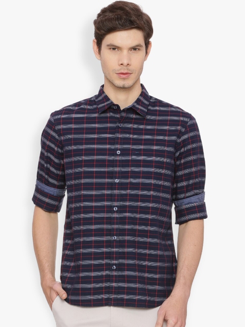 

Basics Men Navy Blue & White Slim Fit Checked Casual Shirt