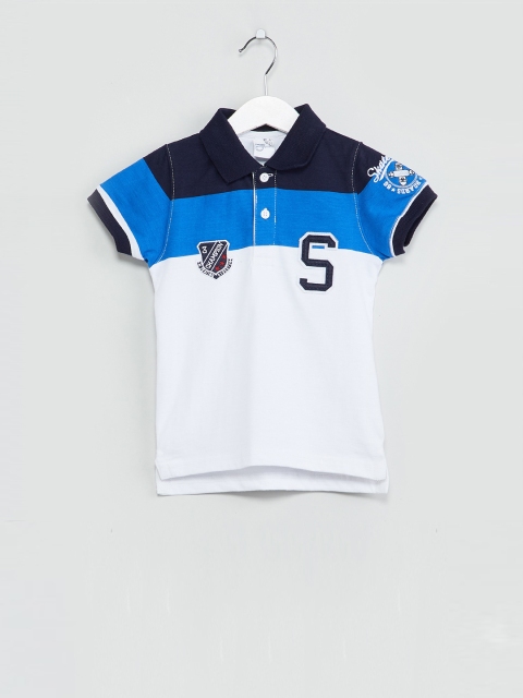 

max Boys White & Blue Colourblocked Polo Collar T-shirt