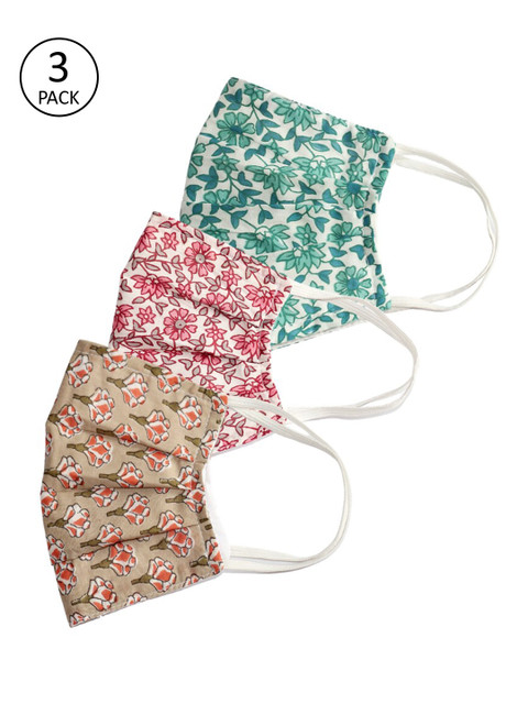

Bellofox Women Pack Of 3 Floral Printed 3-Ply Reusable Cloth Masks, Pink