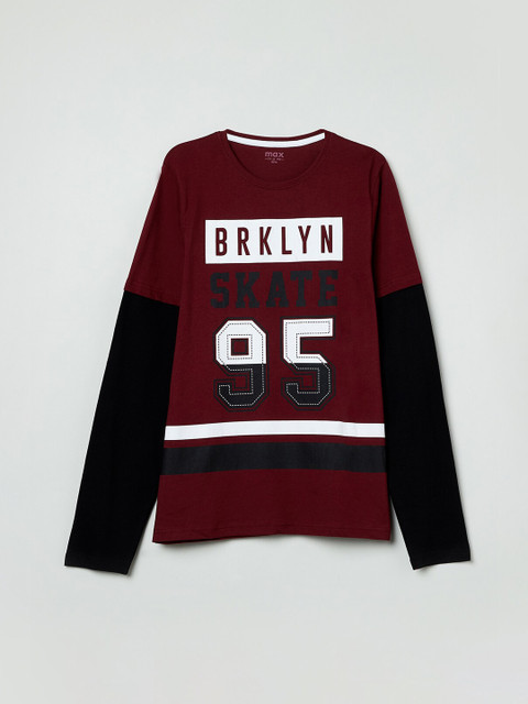 

max Boys Maroon & Black Printed Round Neck T-shirt