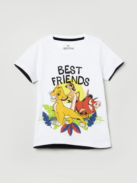 

max Boys White Printed Round Neck T-shirt