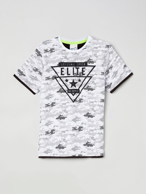 

max Boys White & Grey Printed Round Neck T-shirt