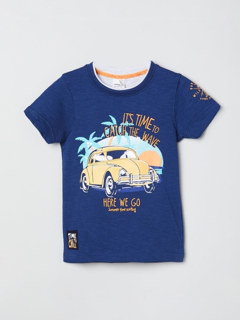 

max Boys Navy Blue Printed Round Neck T-shirt