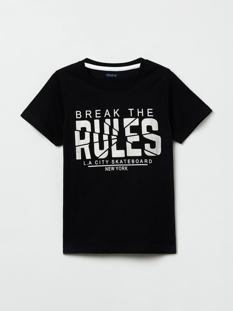 

max Boys Black Printed Round Neck T-shirt