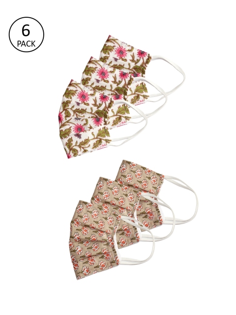 Bellofox Women 6 Pcs Floral Printed 3-Ply Cloth Mask, Pink