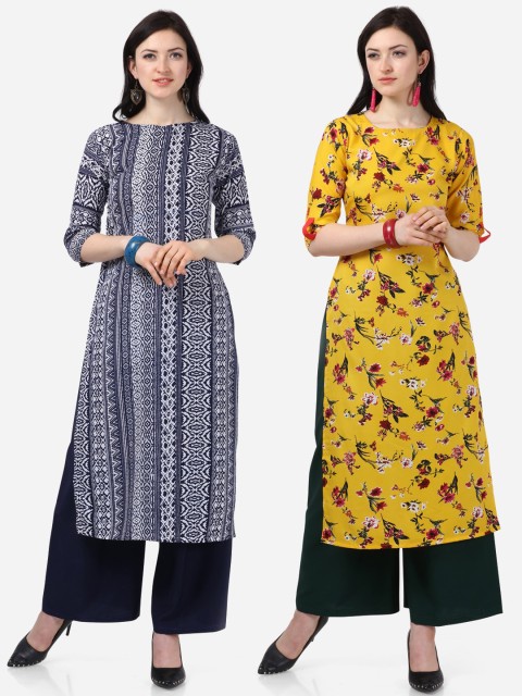 

Silk Bazar Women Blue & Yellow Printed Kurta with Palazzos