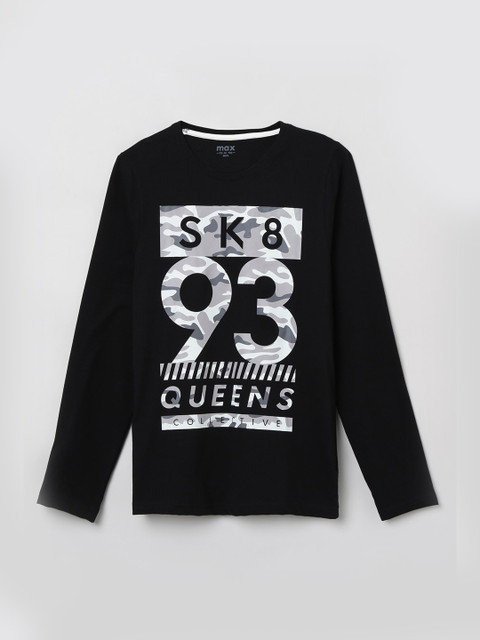 

max Boys Black & Grey Printed Round Neck T-shirt