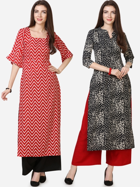 

Silk Bazar Women Pack Of 2 Printed Kurtas with Palazzos, Red
