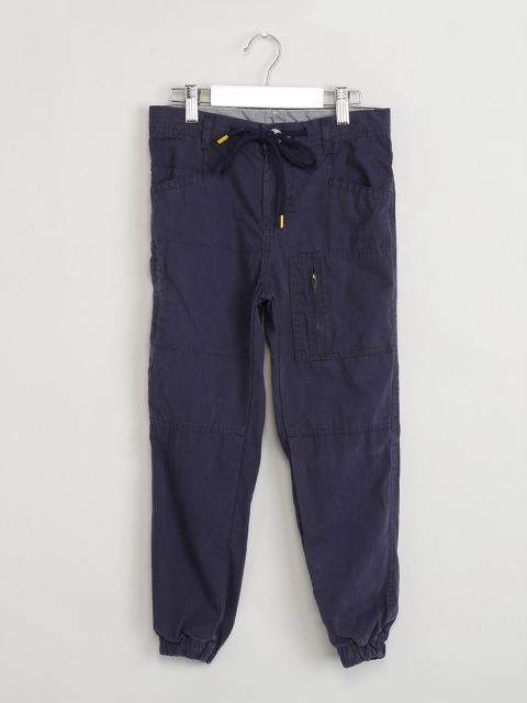 

max Boys Navy Blue Solid Slim-Fit Joggers