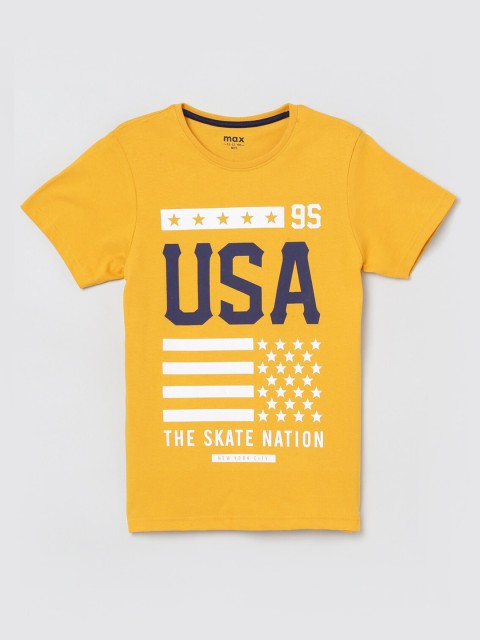

max Boys Yellow Printed Round Neck T-shirt