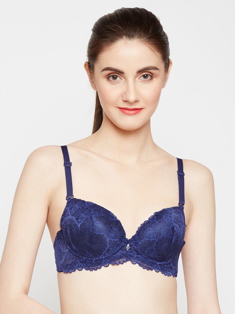 

Lebami Navy Blue Lace Underwired Heavily Padded Push-Up Bra 096