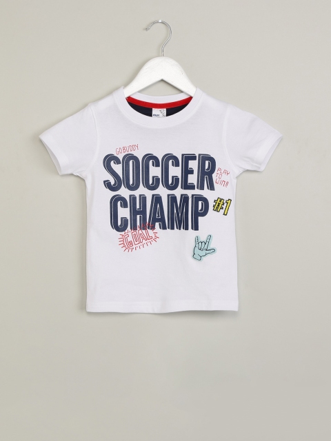 

max Boys White Printed Round Neck T-shirt