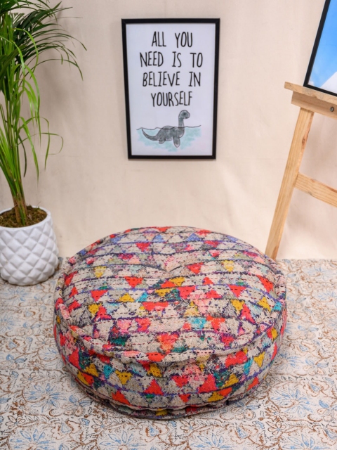 

Tistabene Beige & Orange Printed Round Pouf Floor Cushion