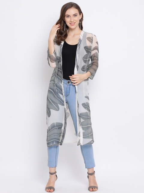 

Oxolloxo Women Off-White Printed Open Front Shrug