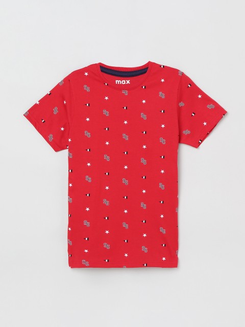 

max Boys Red & Blue Printed Round Neck T-shirt