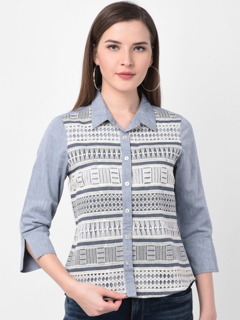 

Latin Quarters Women Blue Printed Shirt Style Top