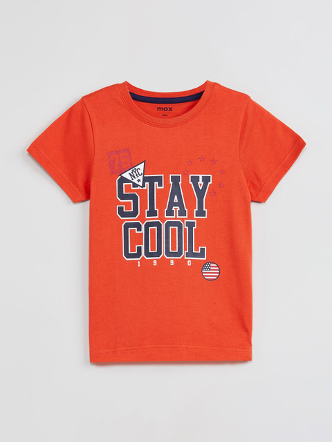 

max Boys Orange Printed Round Neck T-shirt