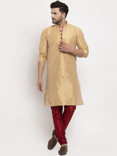 

Benstoke Men Gold-Toned Solid Kurta with Churidar