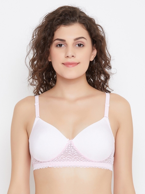 

Clovia White & Pink Lace Non-Wired Lightly Padded T-shirt Bra BR1806G1836E