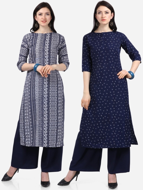 

Silk Bazar Women Pack Of 2 Printed Kurta with Palazzos, Navy blue