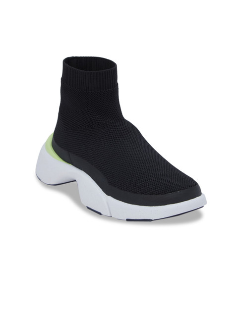 

CHARLES & KEITH Women Black Woven Design Synthetic Leather High-Top Slip-On Sneakers