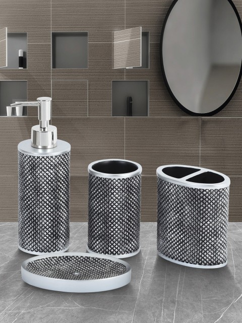 

Obsessions Silver & Black 4Pcs Checked Alvina Polyresin Bath Accessories Set