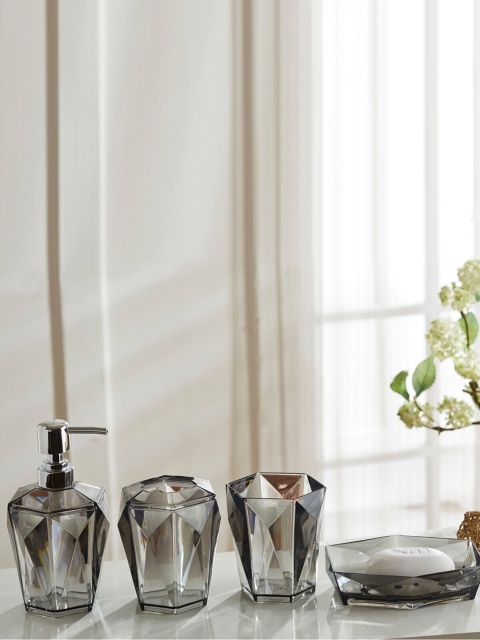 

OOBSESSIONS Set of 4 Agua Crystal Transparent Bath Accessories Set, Charcoal