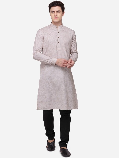 

JADE BLUE Men Brown Woven Design Straight Modi Kurta