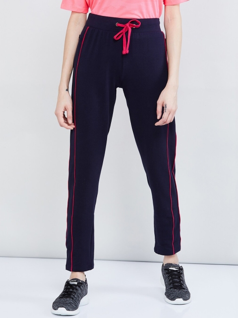 

max Women Navy Blue Solid Slim-Fit Track Pants